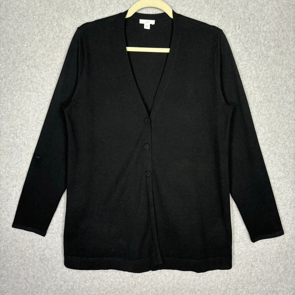 J Jill Sweater Womens Small Black Cardigan Wool Long Thin Career Church Capsule